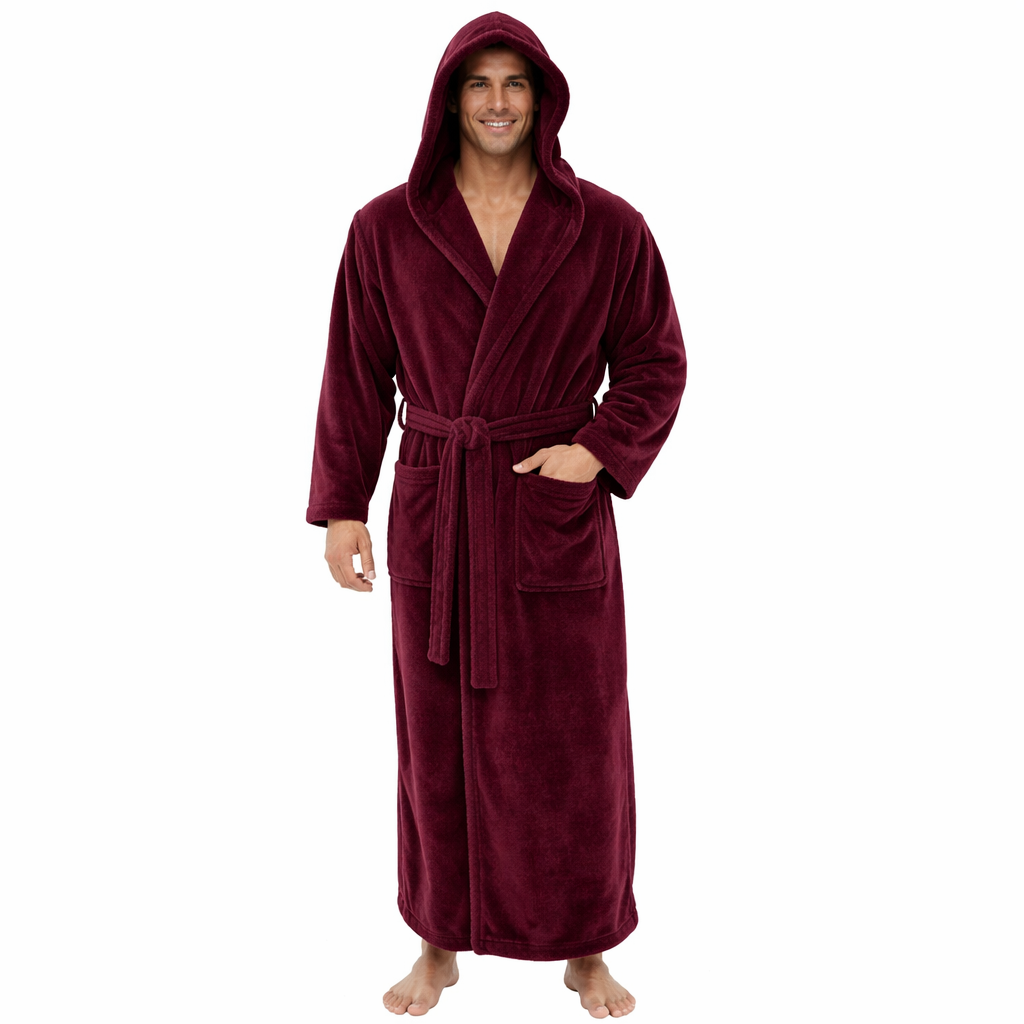 Cozy Fleece Hooded Robe for Men