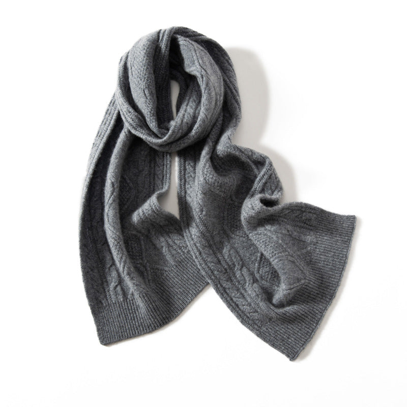 Soft Cable Knit Wrap Scarf with Ribbed Trim