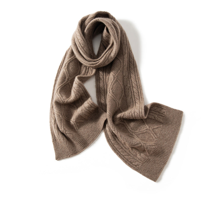 Soft Cable Knit Wrap Scarf with Ribbed Trim