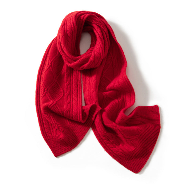 Soft Cable Knit Wrap Scarf with Ribbed Trim