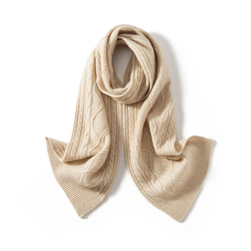 Soft Cable Knit Wrap Scarf with Ribbed Trim - OutfitLondon
