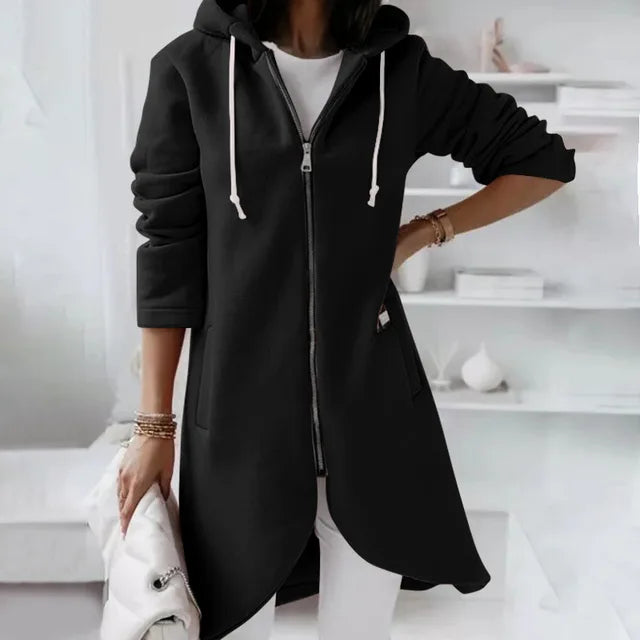 Warm Women's Hooded Coat with Pockets - OutfitLondon