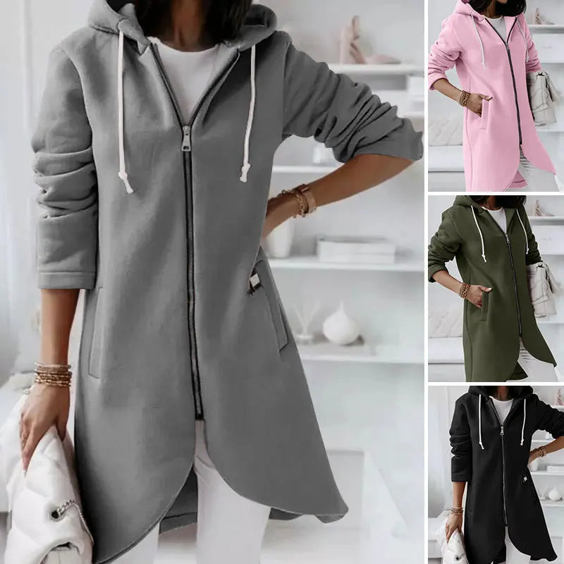 Warm Women's Hooded Coat with Pockets