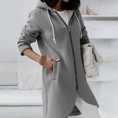 Warm Women's Hooded Coat with Pockets
