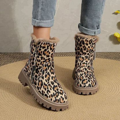 Warm Women's Leopard Ankle Boots with Comfortable Insole - OutfitLondon