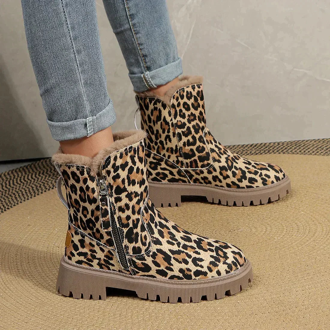 Warm Women's Leopard Ankle Boots with Comfortable Insole