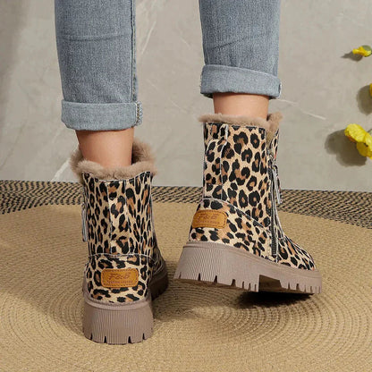 Warm Women's Leopard Ankle Boots with Comfortable Insole