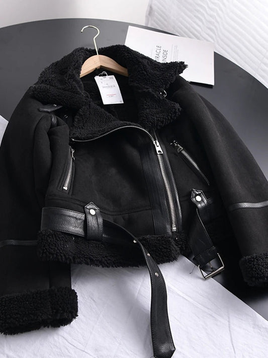 Plush Fleece Lined Sheepskin Winter Coat for Women - OutfitLondon