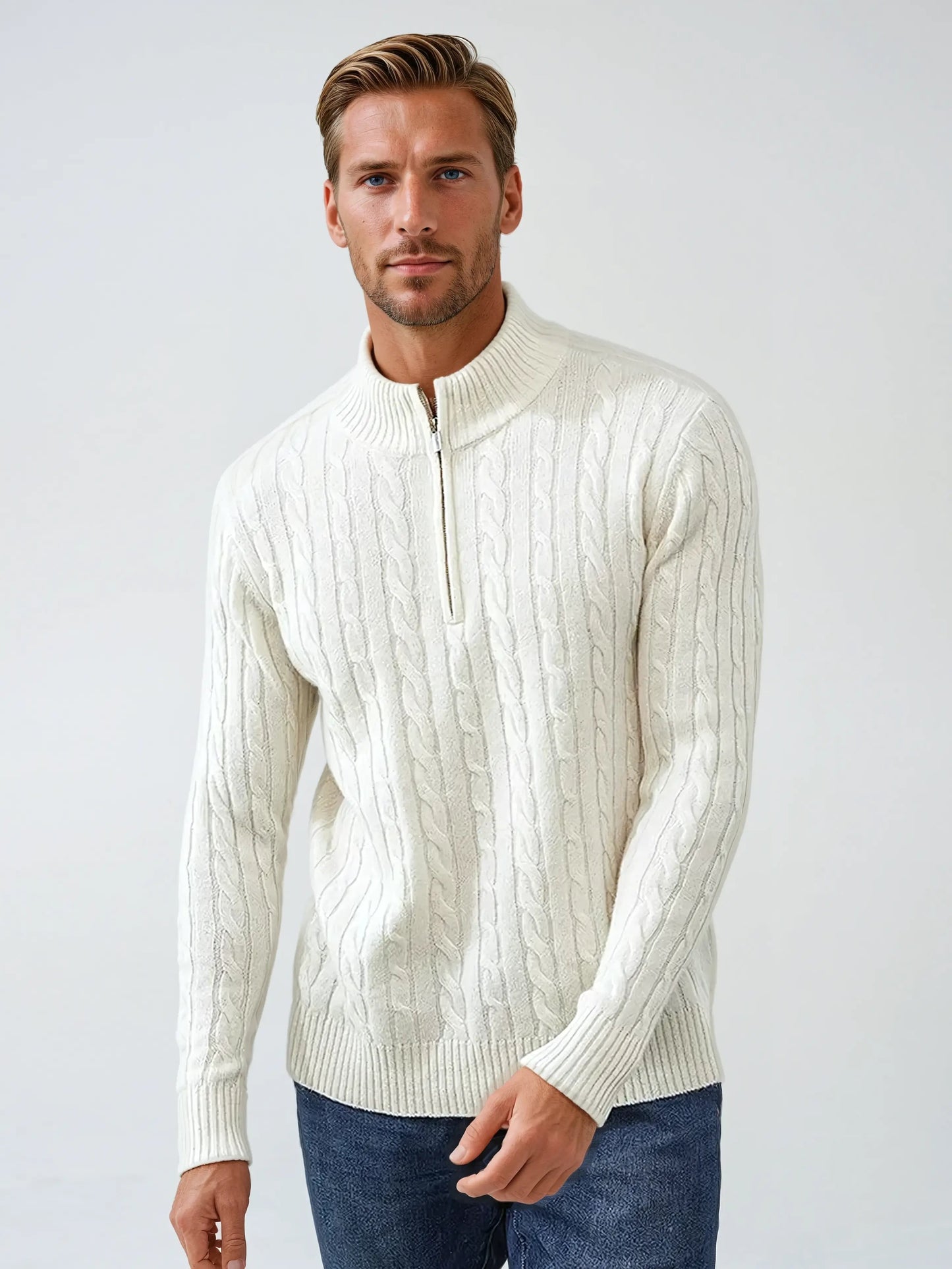 Classic Cream Crew Neck Wool Sweater