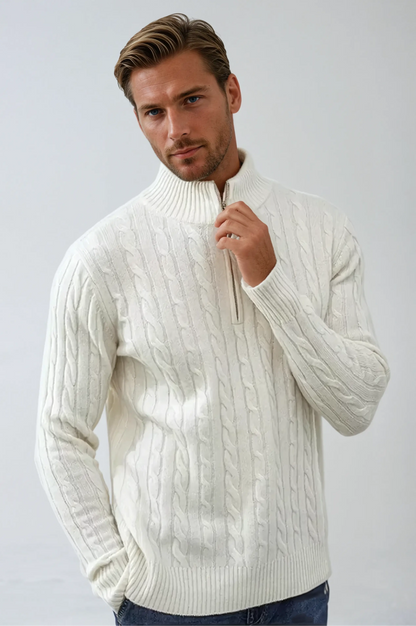 Classic Cream Crew Neck Wool Sweater - OutfitLondon