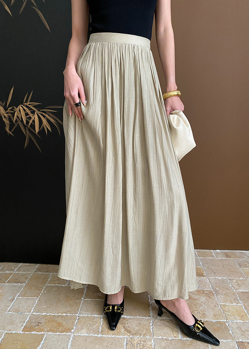 Women's Pleated Silk Skirt Flattering Fit Apricot - OutfitLondon