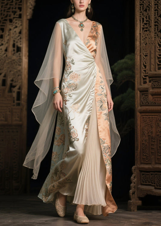 Women's Asymmetrical Tulle Evening Gown Cape Sleeves - OutfitLondon
