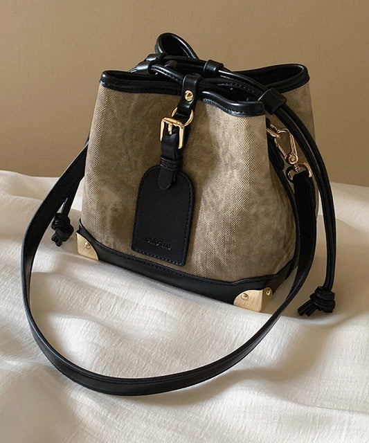 Women's Faux Leather Bucket Bag Compact Tote Black - OutfitLondon