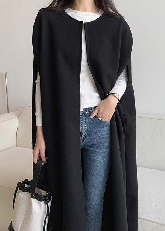 Women's Black Wool Sleeveless Coat Cozy Plus Size - OutfitLondon