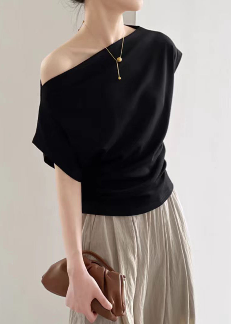 Women's Cotton T Shirt Relaxed Fit Black Breathable - OutfitLondon