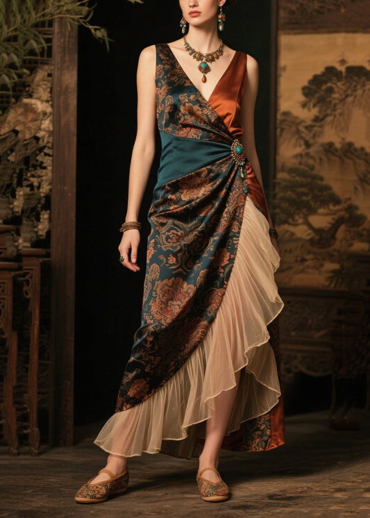 Women's Silk Blend Patchwork Dress Lightweight Breathable - OutfitLondon