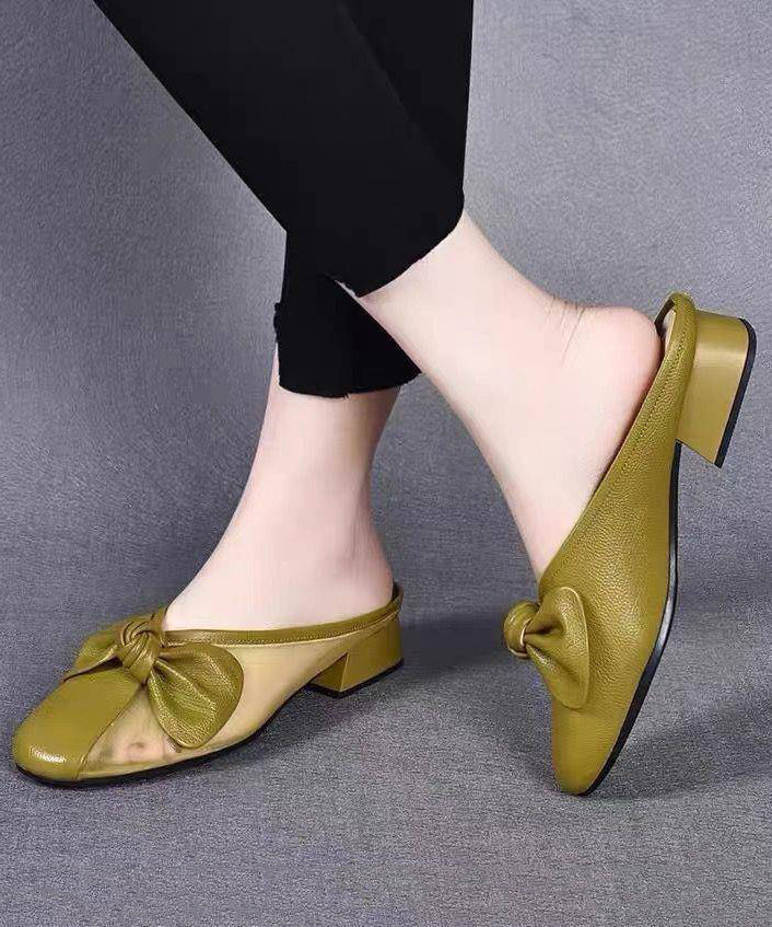 Women's Leather Slip On Sandals Yellow Calf Leather Cushioned Insole - OutfitLondon