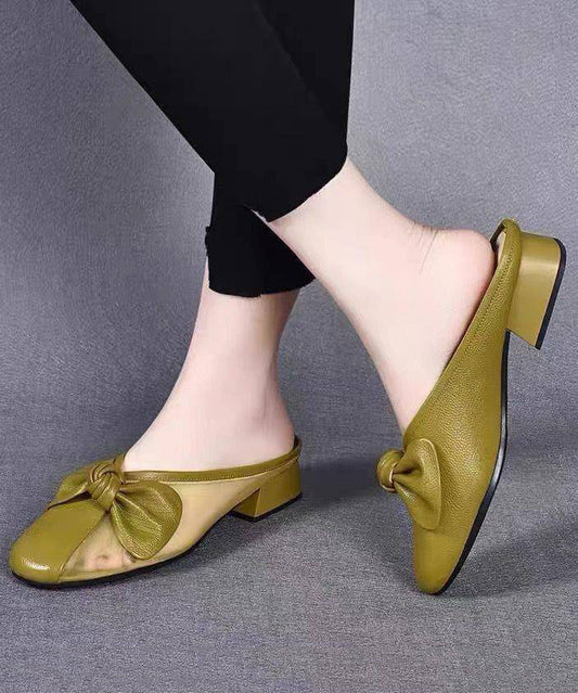 Women's Leather Slip On Sandals Yellow Calf Leather Cushioned Insole - OutfitLondon