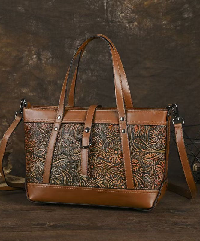Women's Faux Leather Tote Bag Brown - OutfitLondon