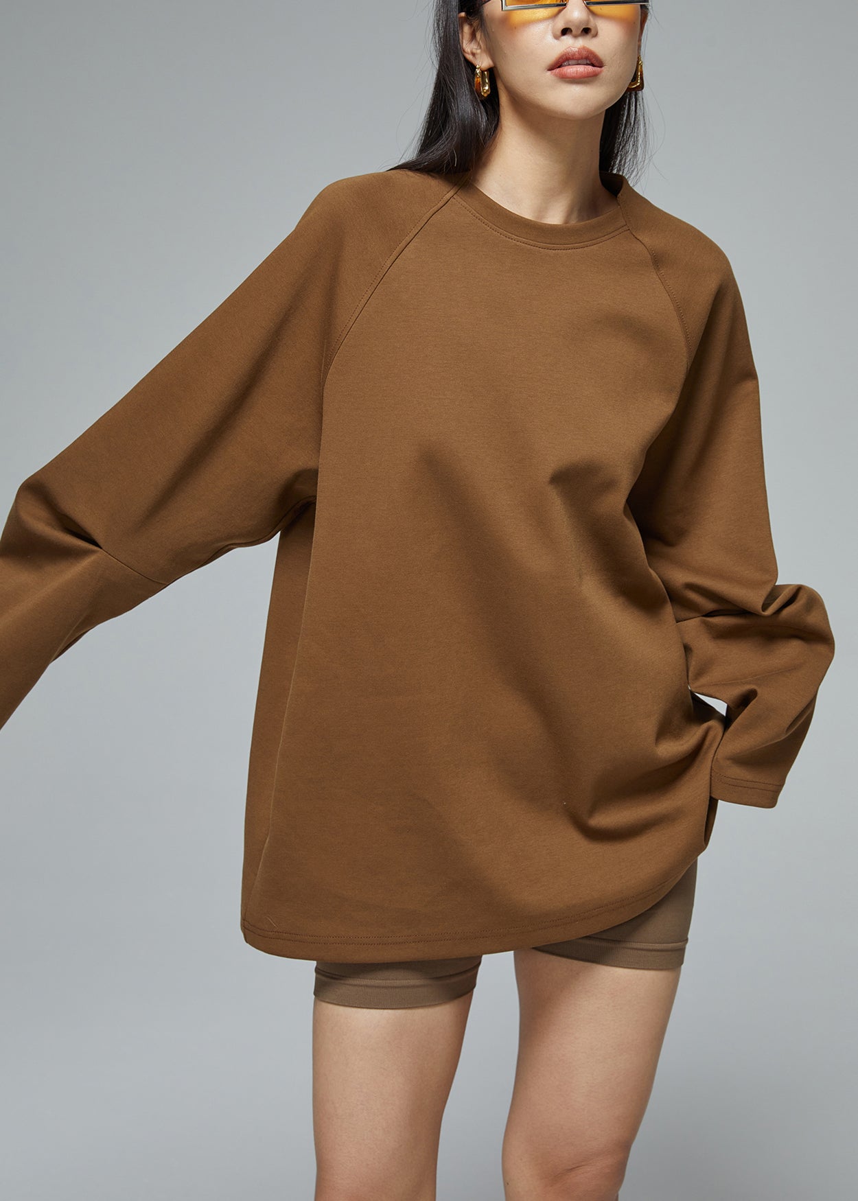 Women's Cotton Blend Sweatshirt Cozy Brown - OutfitLondon
