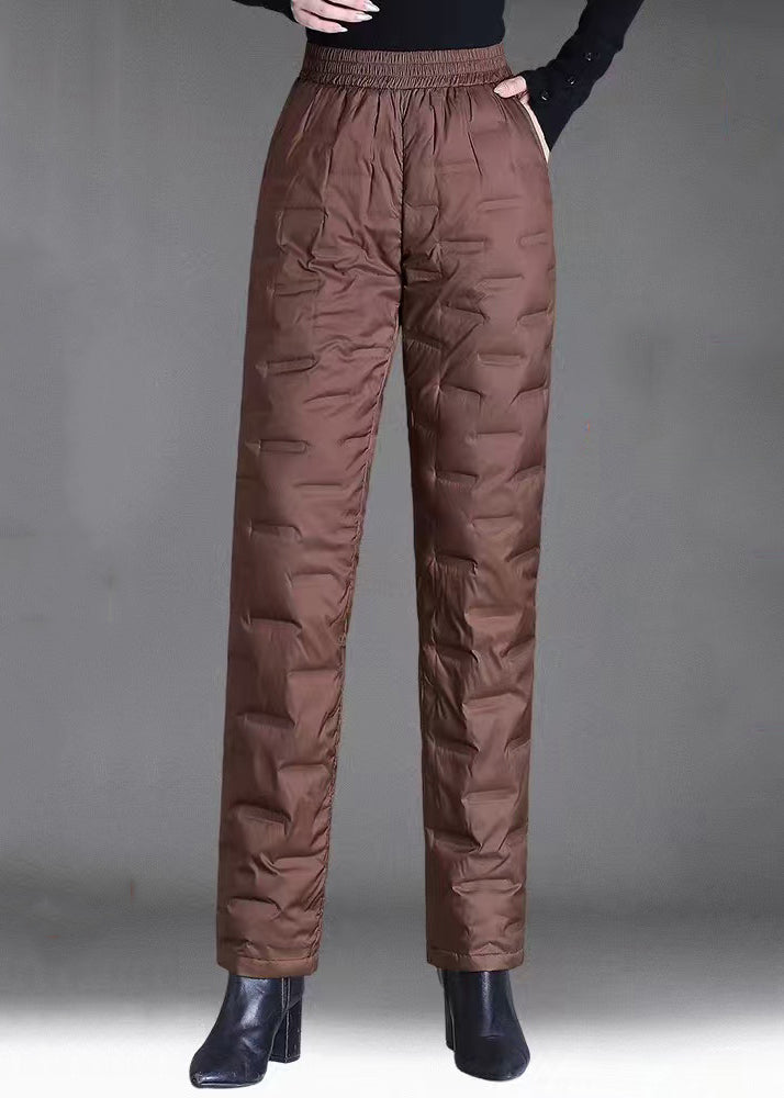 Women's Down Puffer Pants Fleece Lined Brown - OutfitLondon