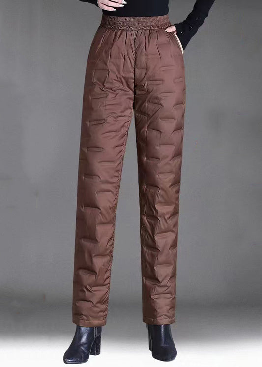 Women's Down Puffer Pants Fleece Lined Brown - OutfitLondon