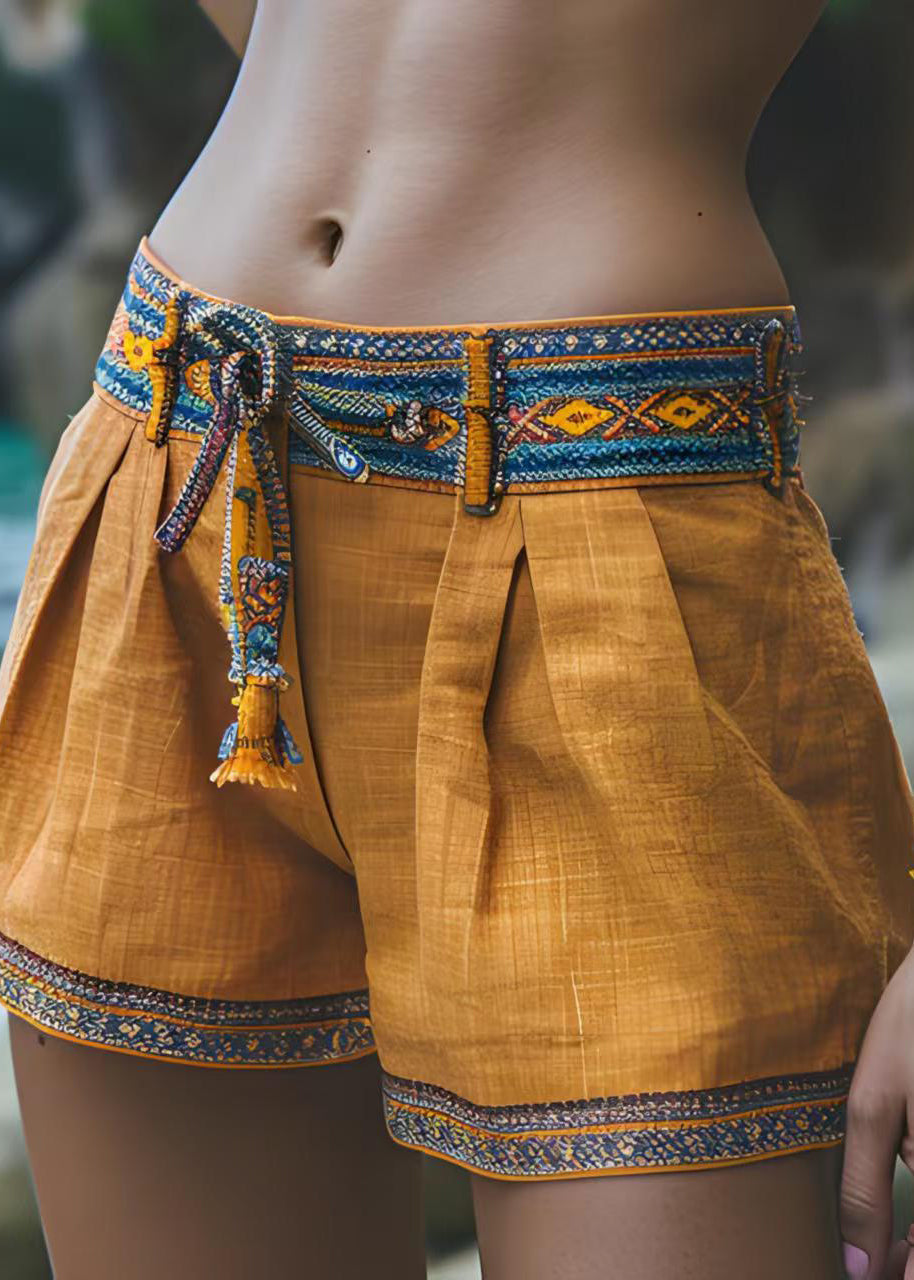 Women's Cotton Shorts Yellow Lightweight Breathable - OutfitLondon