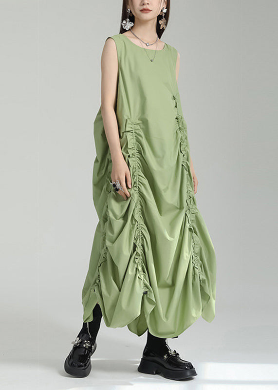 Women's Cotton Sleeveless Maxi Dress Green - OutfitLondon