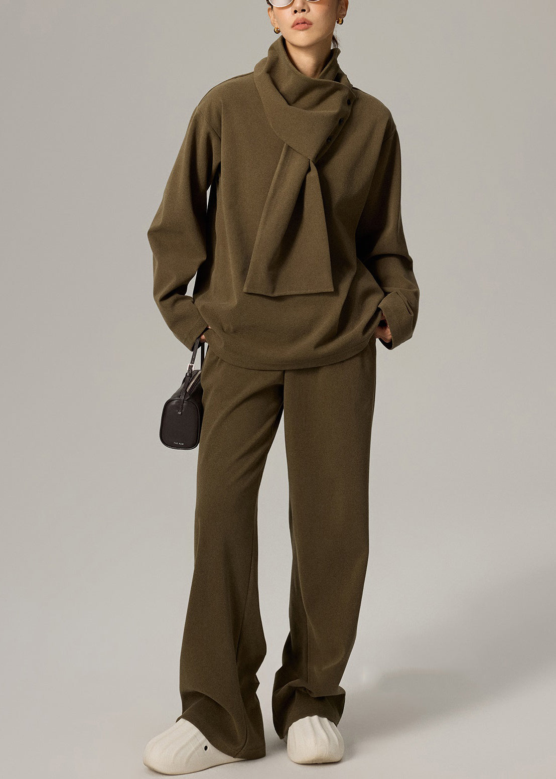 Women's Cotton Lounge Set V-Neck Elastic Waist Green - OutfitLondon