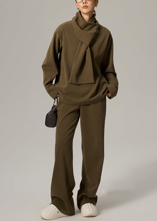 Women's Cotton Lounge Set V-Neck Elastic Waist Green - OutfitLondon