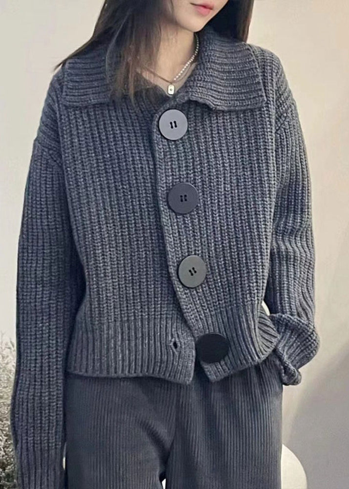 Women's Peter Pan Cardigan Lightweight Gray Knit - OutfitLondon