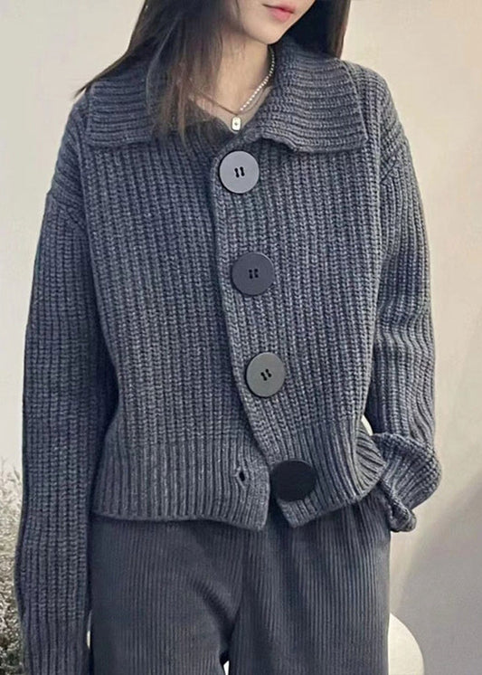 Women's Peter Pan Cardigan Lightweight Gray Knit - OutfitLondon