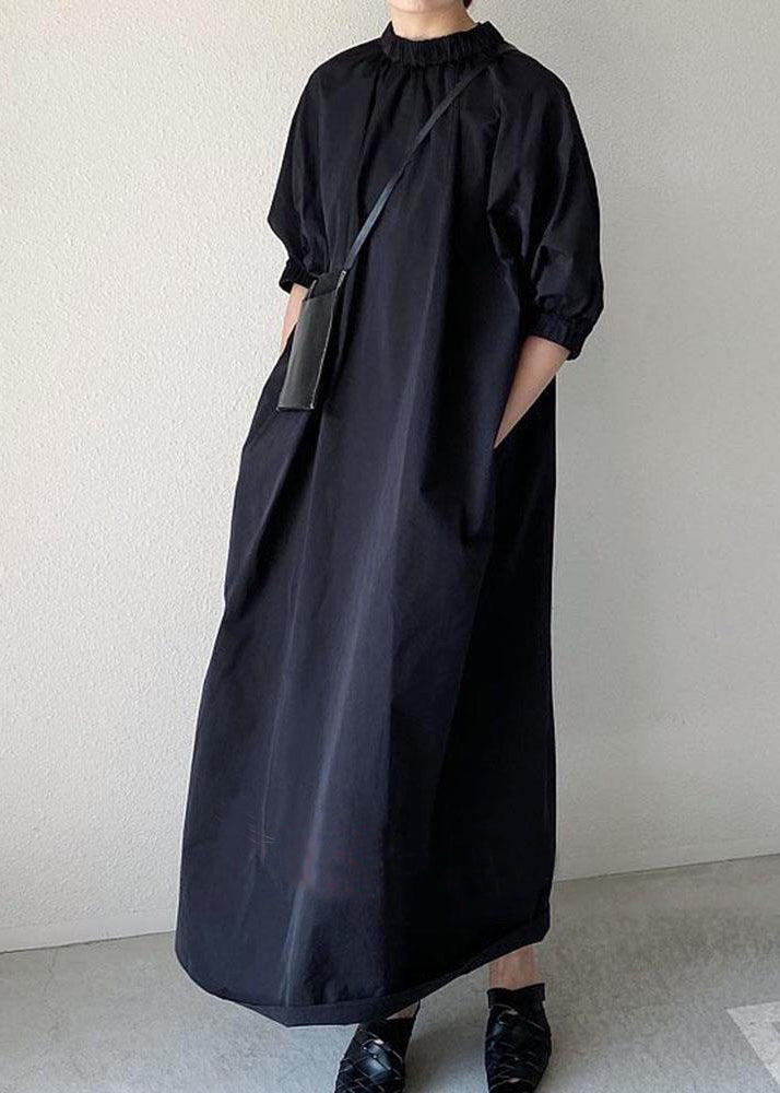 Women's Navy Cotton Maxi Dress Breathable Back Zipper - OutfitLondon