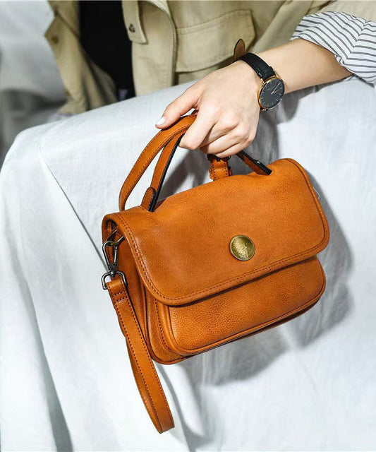 Women's Leather Crossbody Bag Orange Compact - OutfitLondon