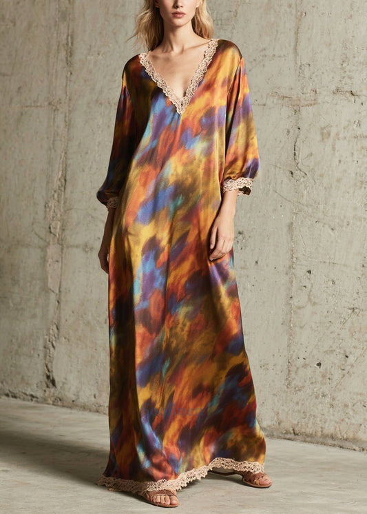 Women's Oversized Maxi Dress Tie Dye Mousseline Comfortable - OutfitLondon