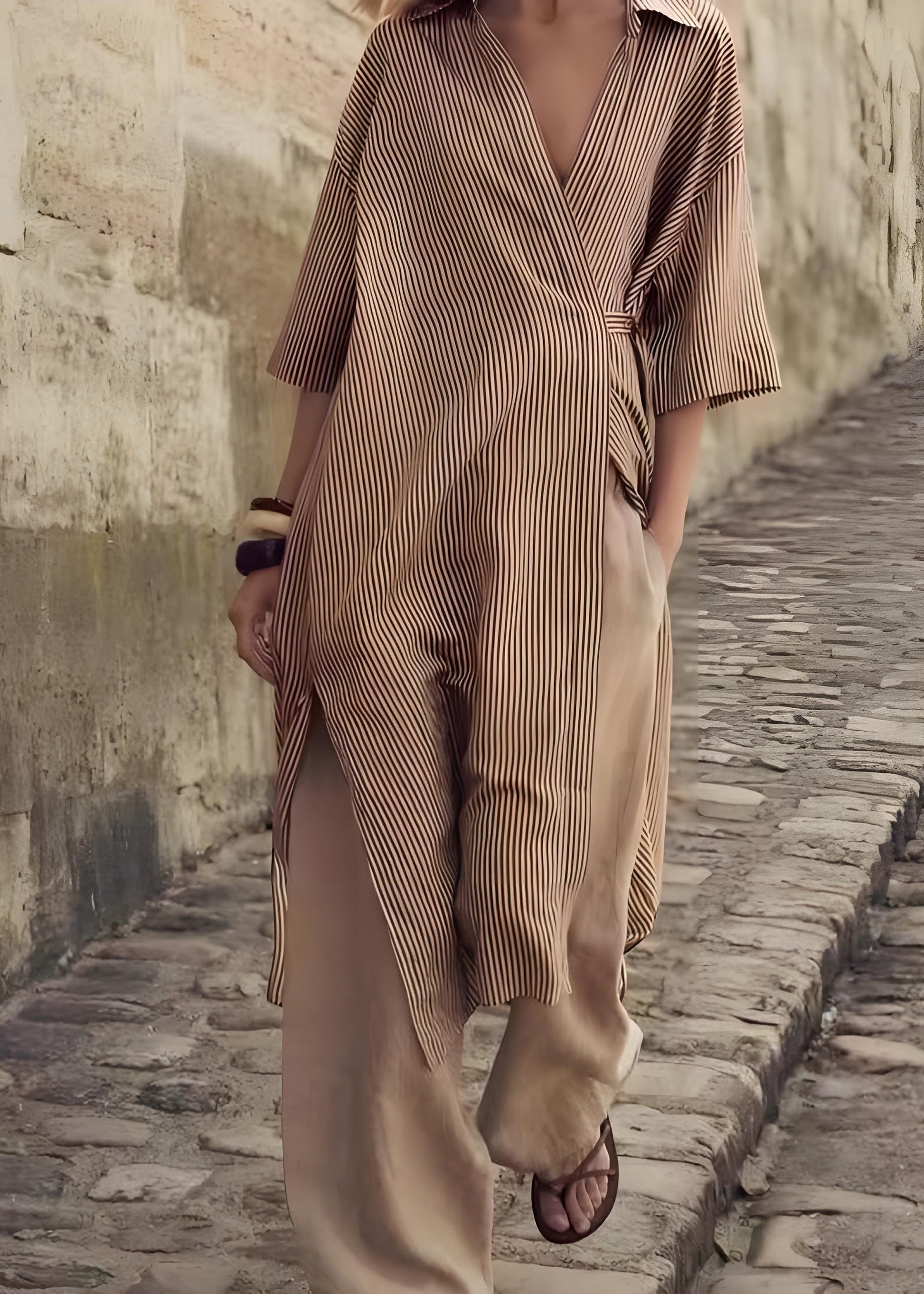 Women's Cotton Striped Shirt Dress Breathable White - OutfitLondon