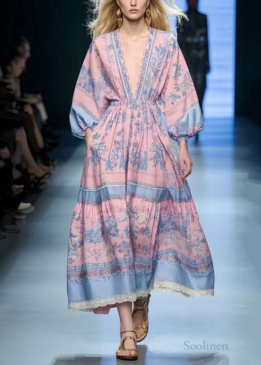 Women's Rose Print Vacation Dress Soft Cotton Blend Breezy - OutfitLondon
