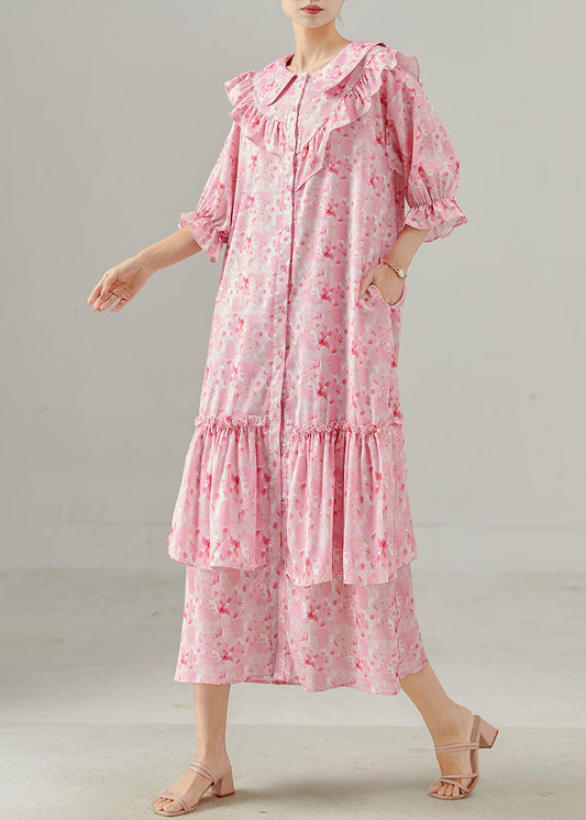 Women's Pink Silk Chiffon Ruffle Dress - OutfitLondon
