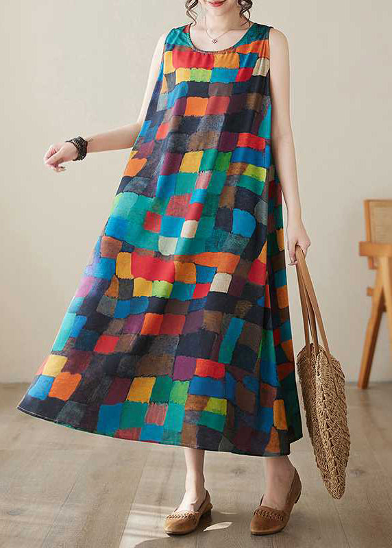 Women's Rainbow Plaid Maxi Dress Lightweight Summer Comfort - OutfitLondon