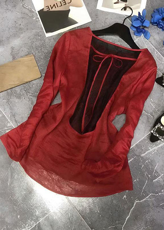 Women's Patchwork Blouse Cotton Back Tie Autumn - OutfitLondon