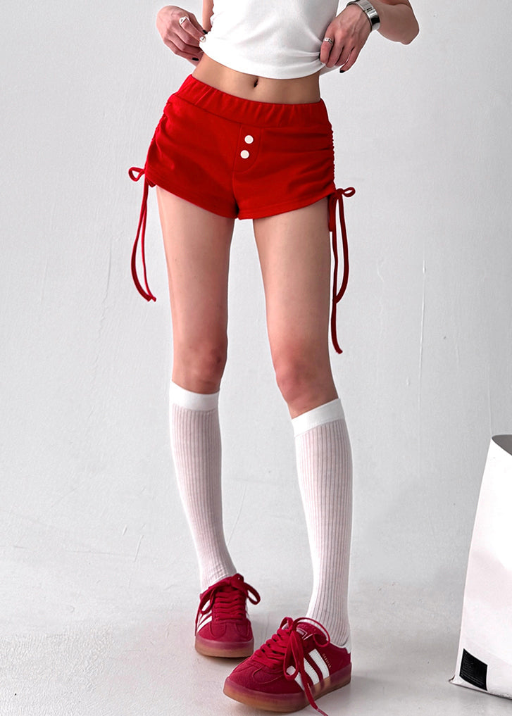 Women's Cotton Summer Shorts Elastic Waistband Breathable Red - OutfitLondon