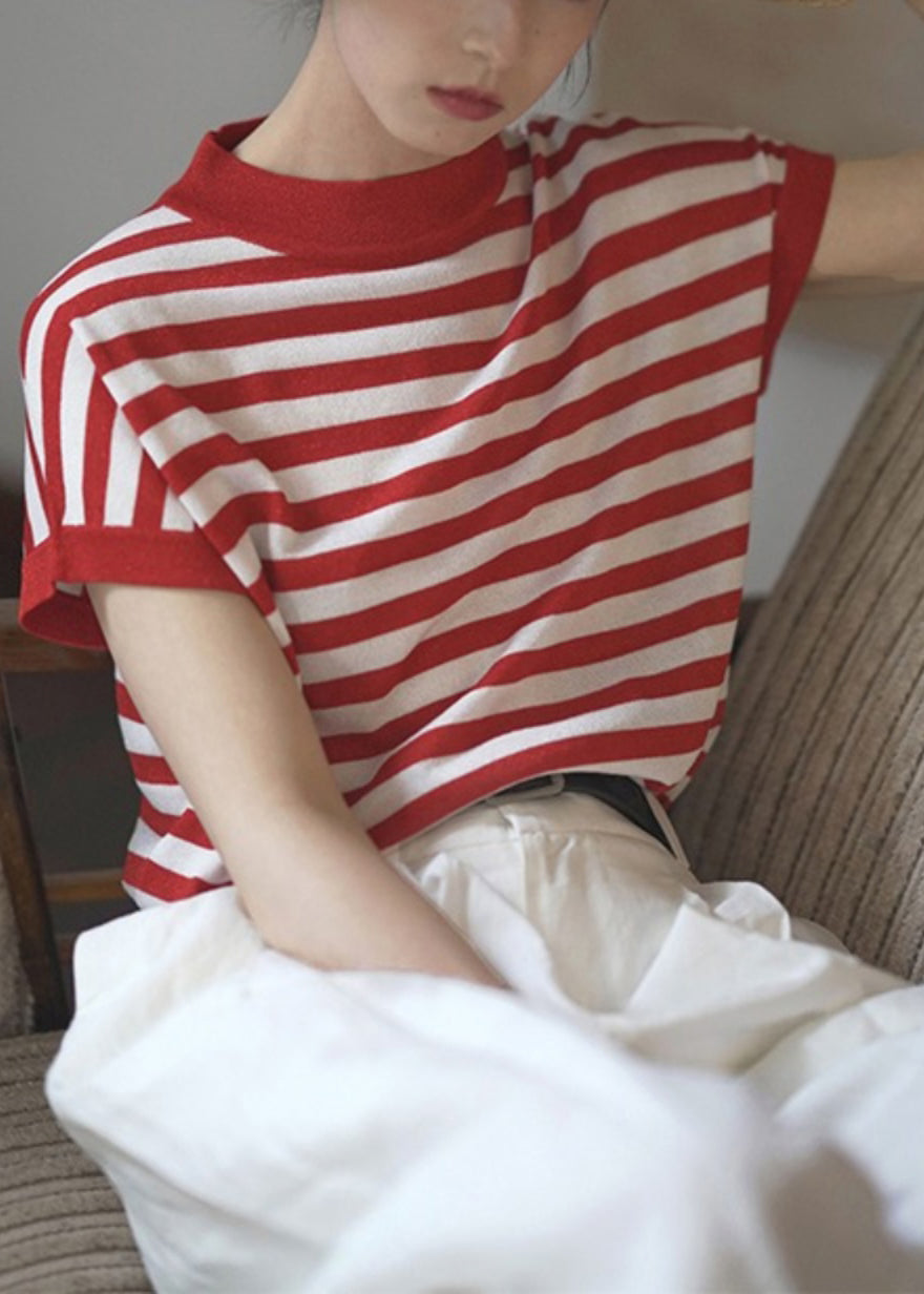 Women's Striped Cotton Tank Red Lightweight - OutfitLondon