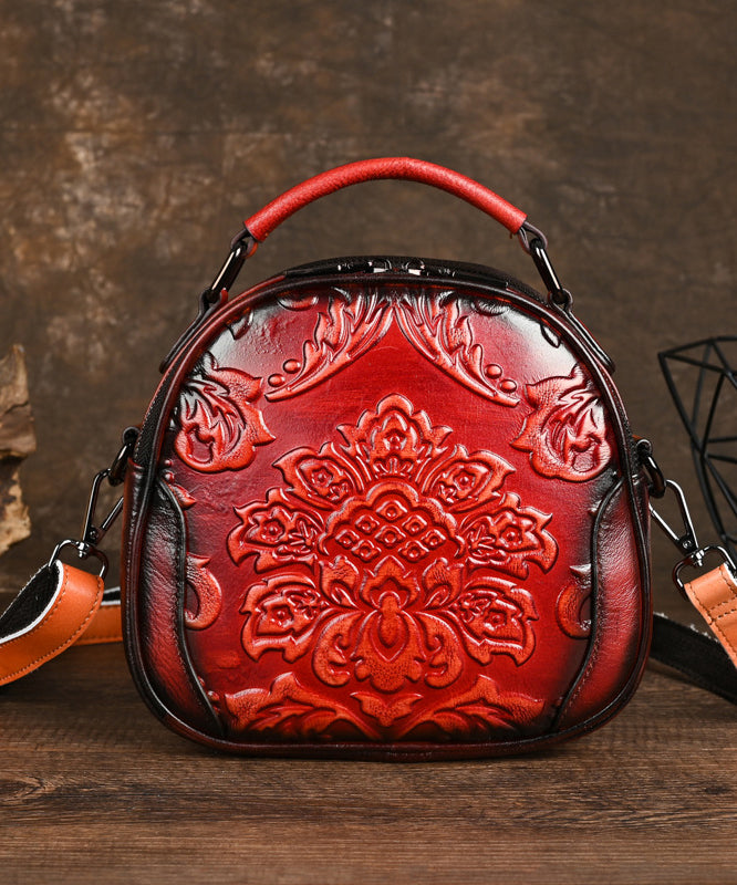 Women's Red Leather Crossbody Bag Embossed Calf Zipper Closure - OutfitLondon