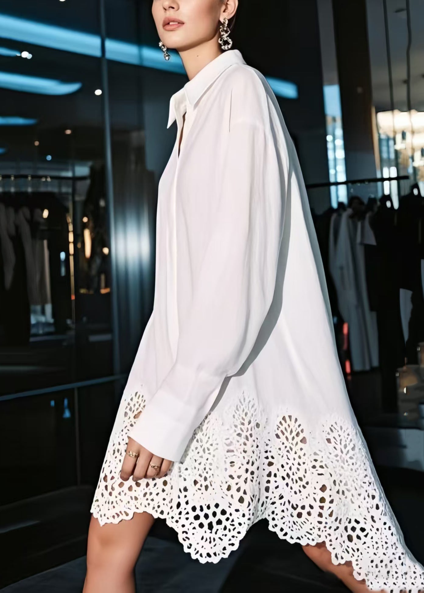 Women's Oversized Cotton Shirt Dress White Breathable - OutfitLondon