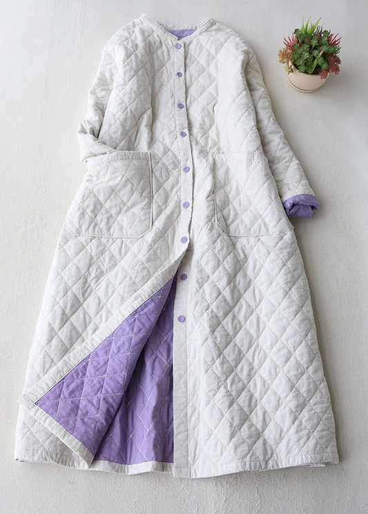 Women's Lightweight Cotton Trench Coat White Plaid - OutfitLondon