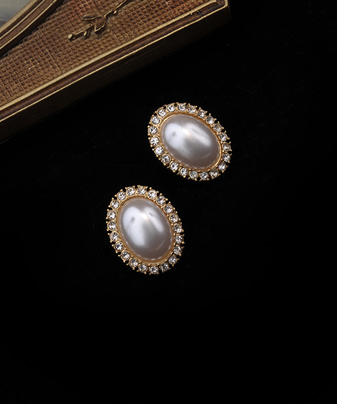 Women's Sterling Silver Stud Earrings Gold-Plated Cubic Zirconia - OutfitLondon
