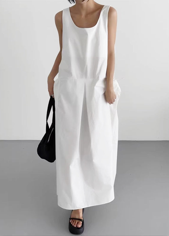 Women's White Cotton Sleeveless Robe U Neck Breathable - OutfitLondon