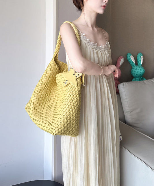 Women's Faux Leather Shoulder Bag Large Bright Yellow - OutfitLondon