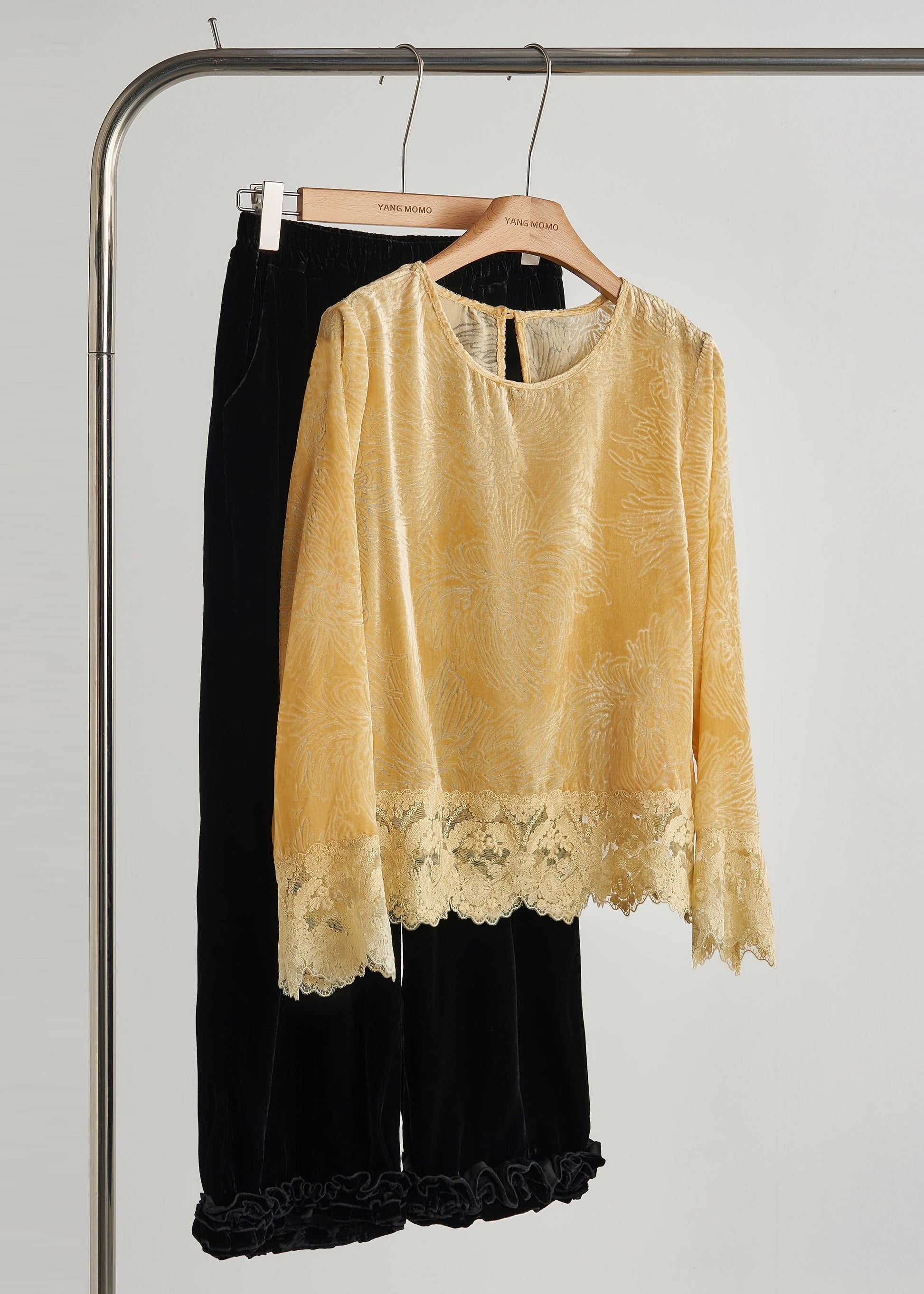 Women's Velvet Lace Shirt Silk Patchwork Autumn - OutfitLondon