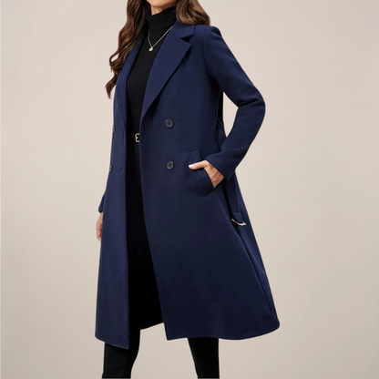 Ladies Classic Belted Winter Coat - Fitted Long Design - OutfitLondon